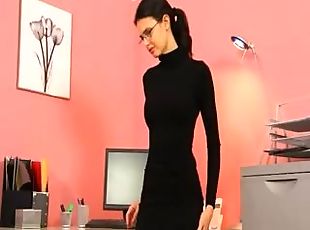 Secretary in sexy black heels pose